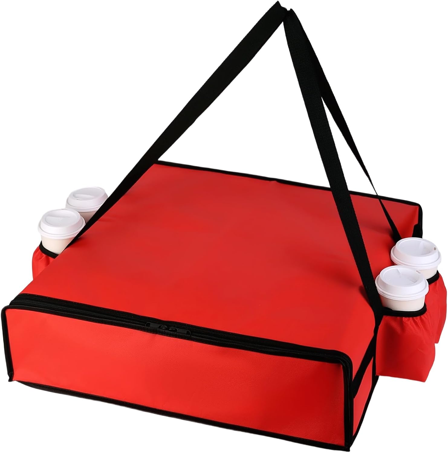 Insulated Pizza Delivery Bag with 4 Cup Holders, 24" x 6", Red | Pizza Warmer Bag for Hot Pizza/Drinks, Pizza Carrier for Events, Large Food Delivery Carrier for Transport/Shopping/Catering