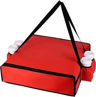 Insulated Pizza Delivery Bag with 4 Cup Holders, 24" x 6" Pizza Warmer Bag for Hot Pizza/Drinks, Pizza Carrier for Events, Large Food Delivery Carrier for Transport/Shopping/Catering, Red