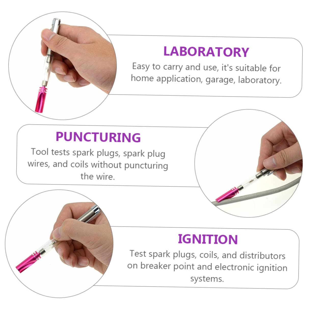 2pcs Auto Ignition Test Pen Portable Spark Plug Wire Tester with High Brightness Bulb for Coil and Distributor Diagnostics Easy Carry Automotive Diagnostic Tool for Engine Spark