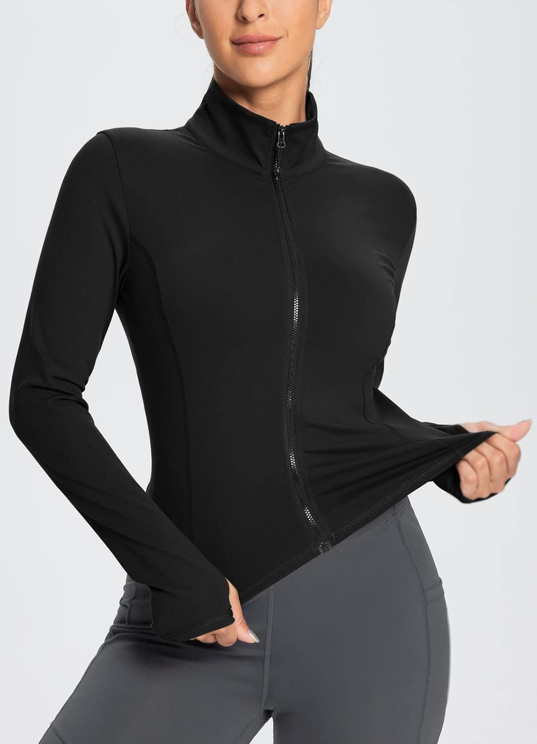 BALEAF Women's Workout Zip Up Cropped Jackets Soft Athletic Running Gym Yoga Track Jackets with Thumb Holes at  Women’s Clothing store