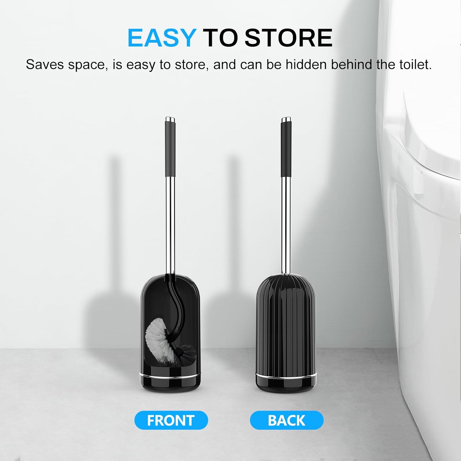 SetSail Toilet Brush and Holder Set, Compact Size Curved Toilet Bowl Brush for Bathroom Deep Cleaning with Stainless Steel Handle Toilet Cleaner Brush, Black