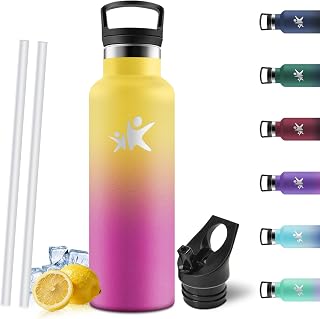 Motswedi Trinkflasche Edelstahl 750 ml, Doppelwandige Insulated, Thermosflasche, Auslaufsicher, Trinkflasche mit Strohhalm, Isolierflasche, Wasserflasche, für Gym, Fahrrad, Fitness, Gelb & Rose