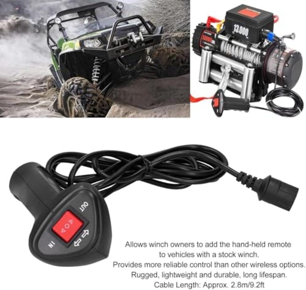 Remote Electric Winch Controller with 3 Prong and 3 6 Meter Cable, Suitable for Various Electric Winch Models Used in Off Road and Recovery Scenarios (B)