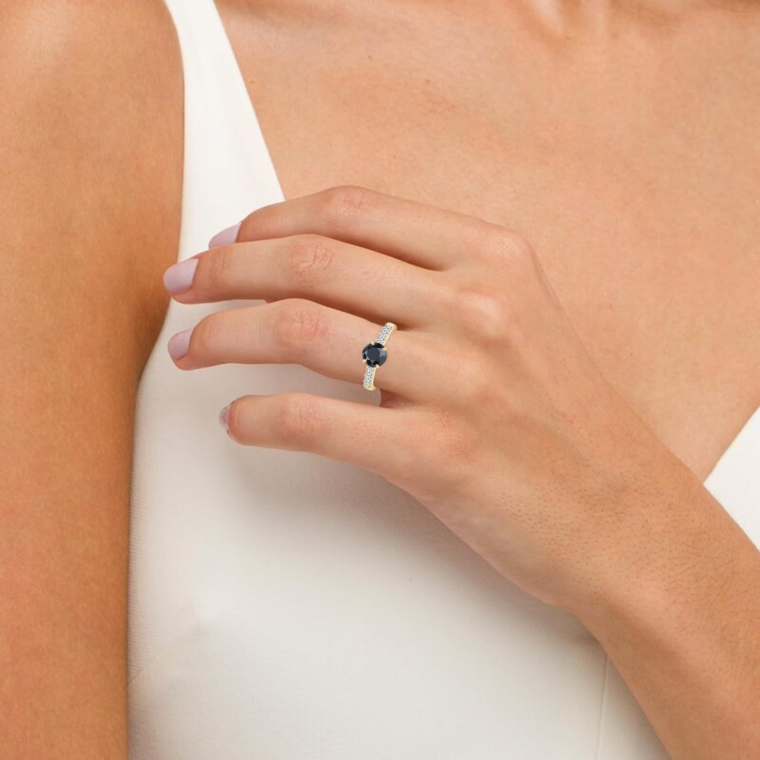 Houston Diamond District 2.5 to 5 Carat Classic Prong Set Diamond Engagement Ring with a 2 Carat Black Diamond Center (Heirloom Quality)