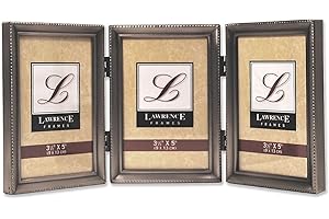 Lawrence Frames 11535T Antique Pewter Hinged Triple 3x5 Picture Frame - Beaded Edge Design