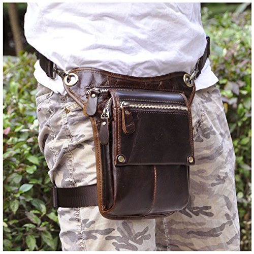 Le'aokuu Mens Original Leather Tactical Motorcycle Outdoor Travel Waist Pack Drop Leg Bag With Strap 211-4 #TOP1