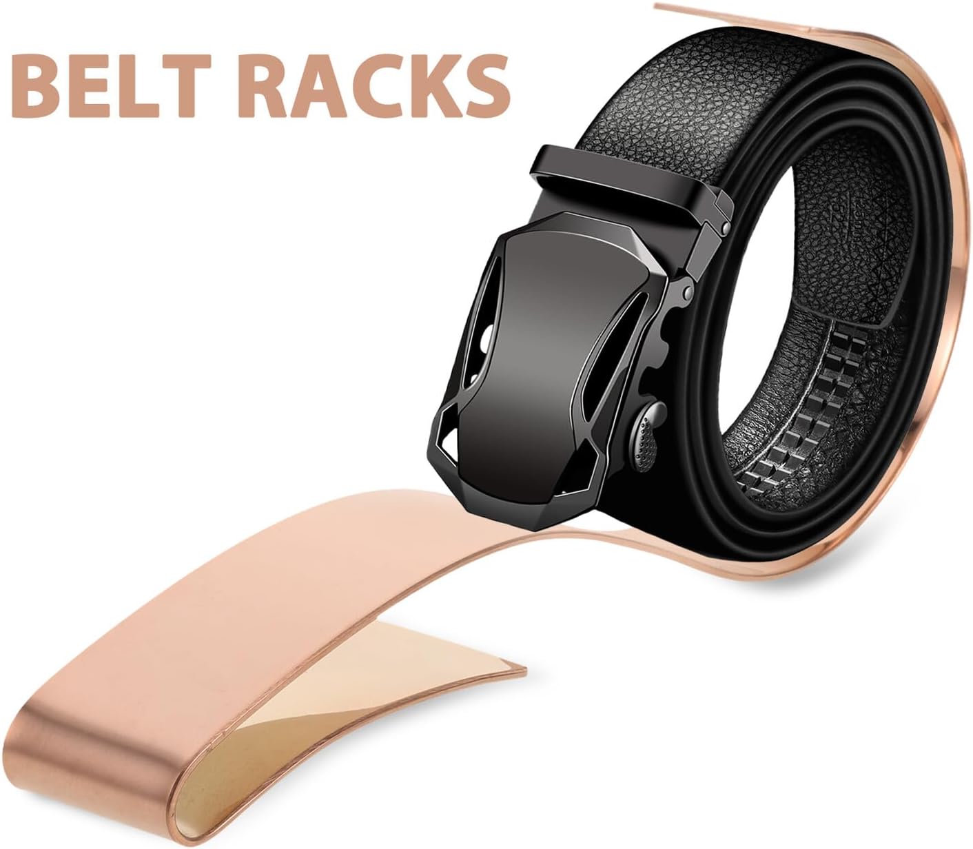 Stainless Steel Belt Display Rack Metal Belt Storage Shelf for Shop and Retail Use Stand in Rose Gold