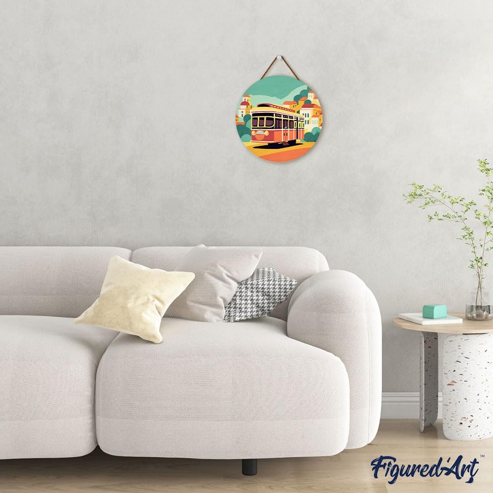 Figured'Art Paint by Numbers Kit for Adults on Wood Slice, 11.8in Diameter - Lisbon - Craft Art Painting DIY Canvas
