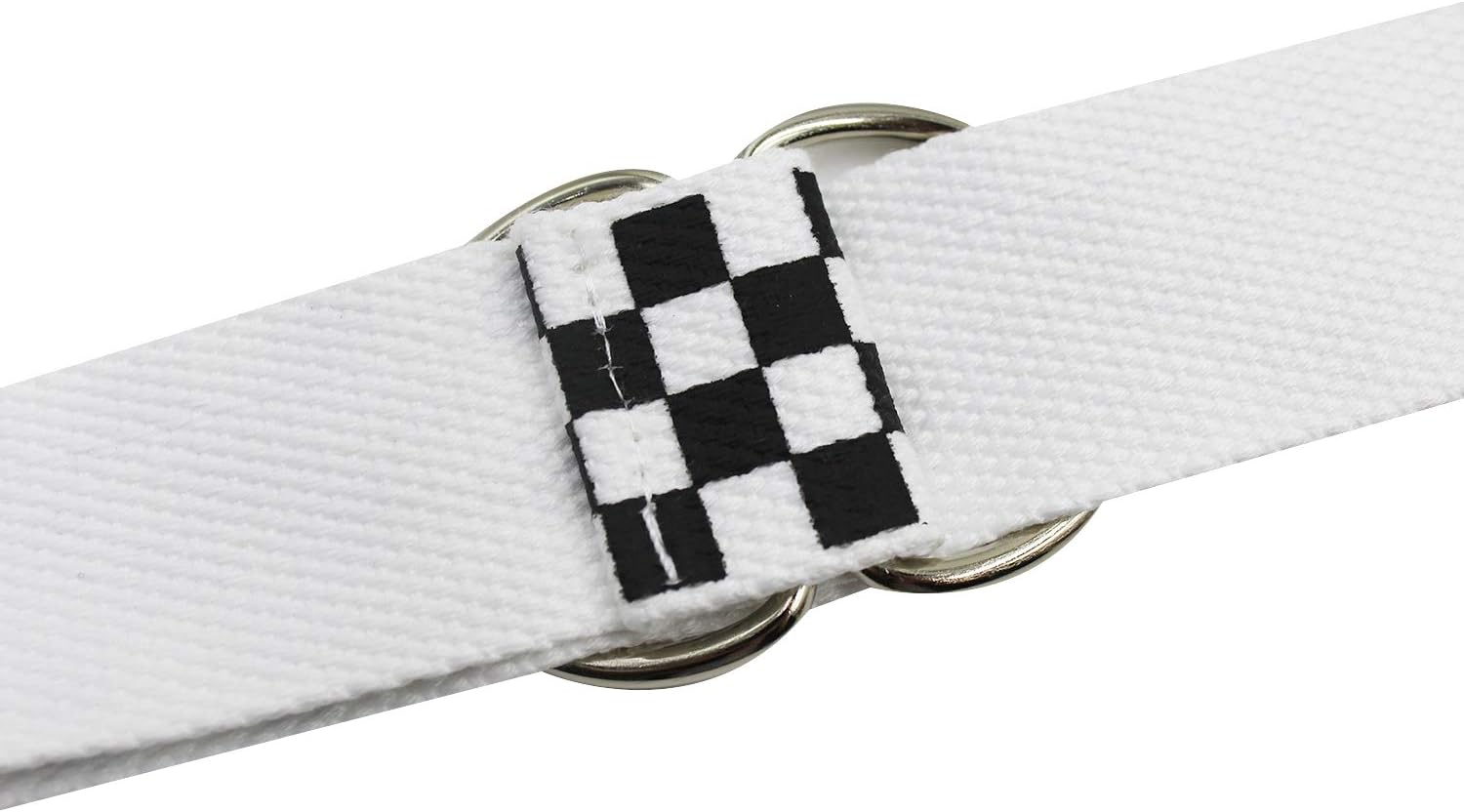 AIBEARTY Canvas Web Double D Ring Plaid Belt Silver Buckle Long Waistband for Women Men Teens