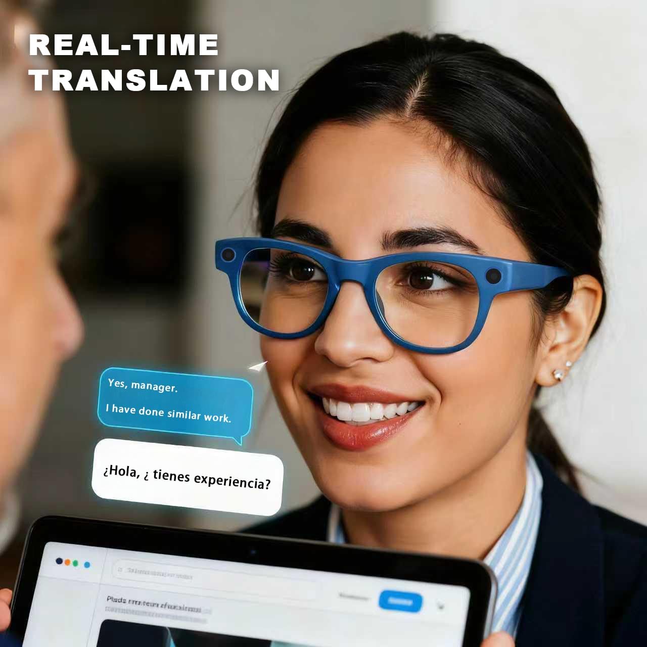 4K Camera Glasses, AI Smart Glasses with Real-Time Translation & Object Recognition,Pov Camera with 32GB Storage, Max 10Hrs Playtime | Extra 2 Lens Set(Clear&Black) for Work,Travel, Business - Blue,L