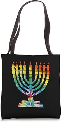 Vintage Tie Dye Hanukkah Menorah Tote Bag