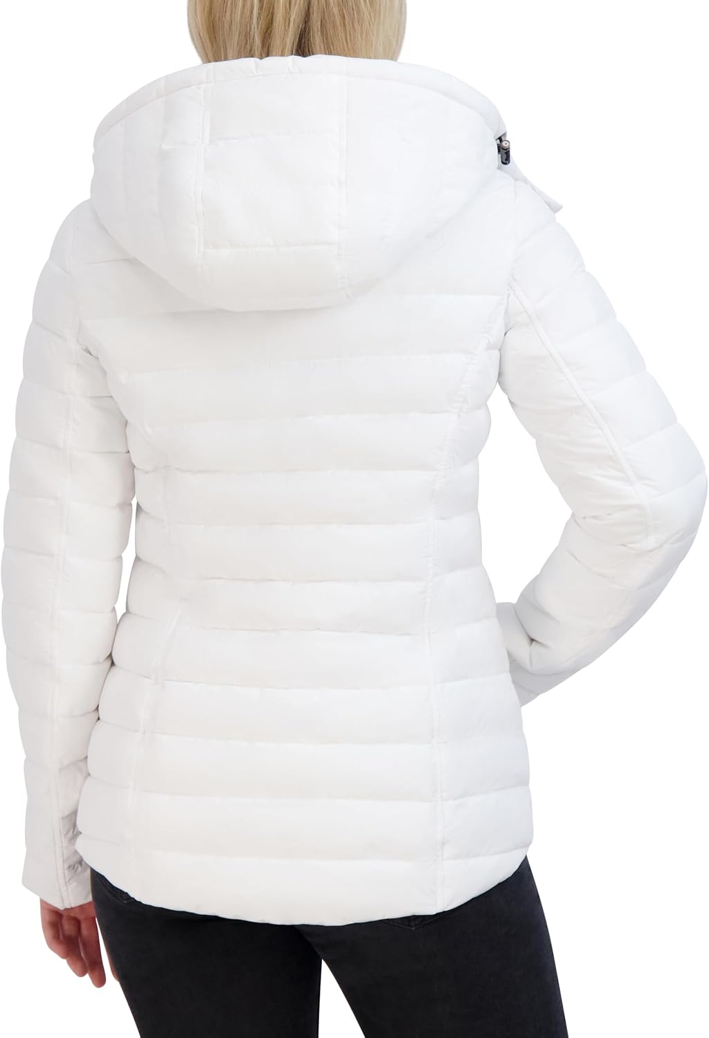 Nautica Women's Short Stretch Puffer Jacket with Fur Hood