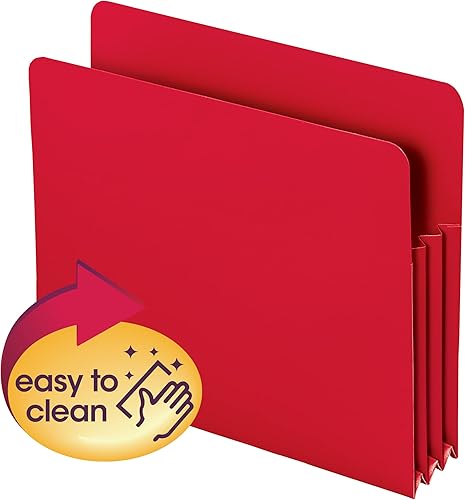 Miniatura 2 de Smead Bolsillo para archivador de polietileno, pestaña de corte recto, expansión de 3-12", tamaño carta, rojo, 4 por caja (73501)