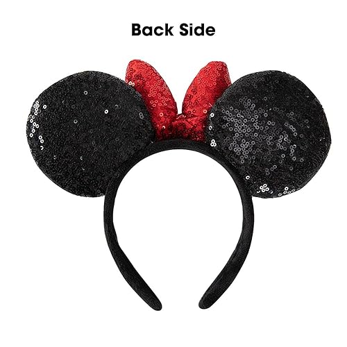 Miniatura 6 de JIAHANG Diadema de oreja de ratón 3D, lazo de lentejuelas con diadema de terciopelo, decoración de fiesta, disfraces, accesorios para el cabello