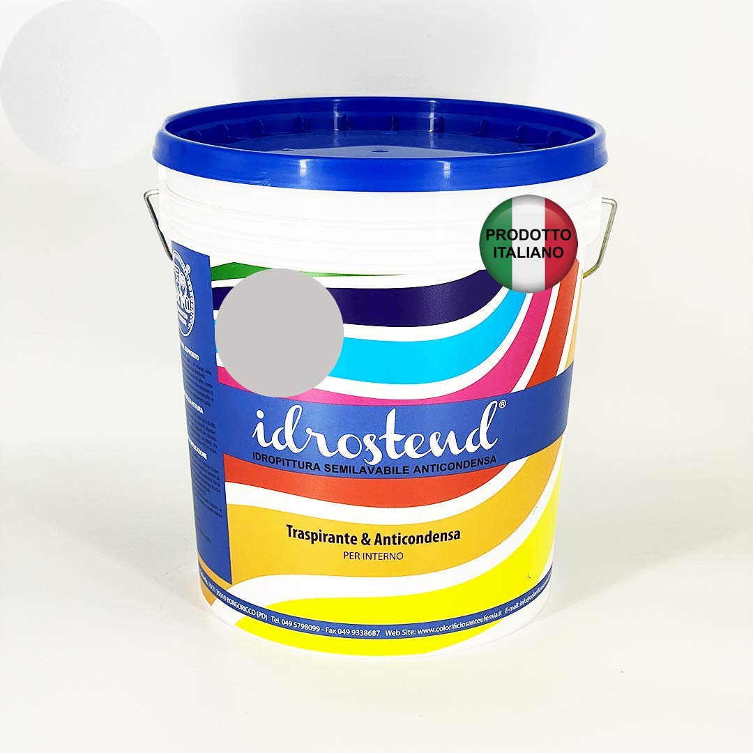 IDROSTEND Pittura Traspirante Idropittura Opaca Interni Semilavabile ALTA COPERTURA (14 Litri, GRIGIO S2000-N)