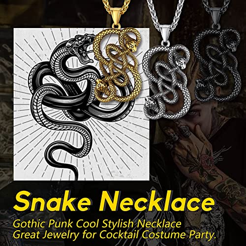 Bestyle Retro Gothic Black Men Boys Snake Chain Black Rhodium Plated Viking Nordic Loki Necklace Pendant Amulet Jewelry, Solid Necklace For Costume Play Halloween Cocktail Party #TOP2