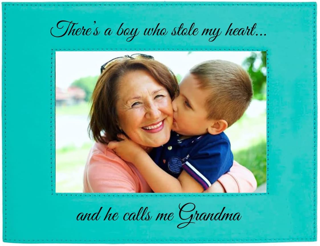 CustomGiftsNow There's a boy who Stole My Heart…and he Calls me Grandma Laser Engraved Faux Leather Pink Leatherette Wall Hanging/Tabletop Picture Group Family New Grandchild Baby Photo Frame