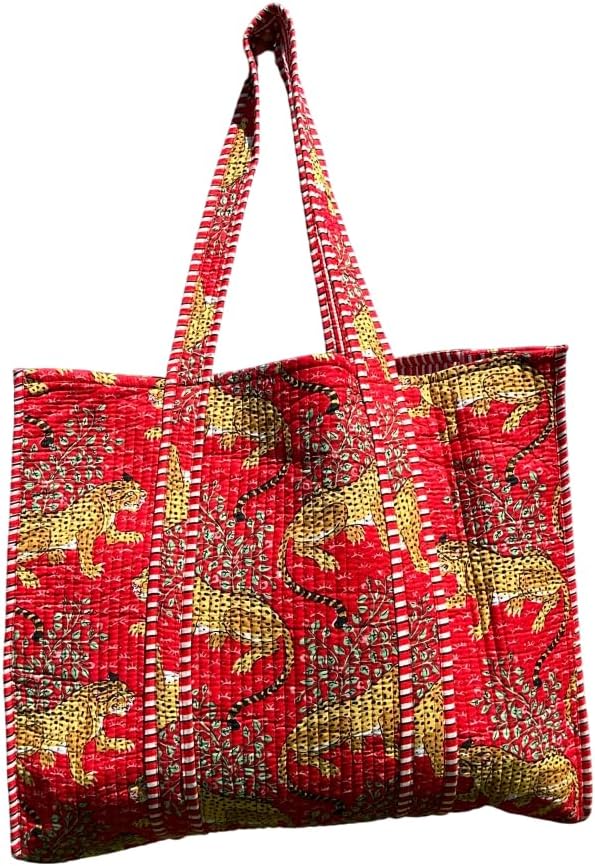 YILLE Handmade Cotton Quilted Tote Bag, Large Boho Reusable Unisex Grocery Travel & Beach Shoulder Bags
