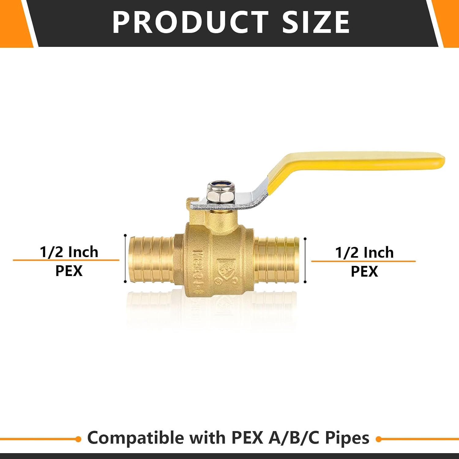 10-PCs HeSun PEX Ball Valves, 1/2-Inch Brass Crimp Pex Valve for Hot and Cold Water, 1/4 Turn Full Port Shut-off, ASTM F1807, Yellow(VALVE007)