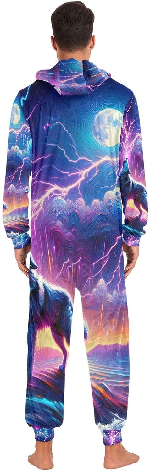 Galaxy Forest Wolves Adult Onesie Pajamas for Unisex Novelty One Piece Costume Sleepwear