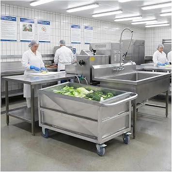 Rygcrud Commercial Food Prep Cart, Large Capacity Stainless Steel Soak Tank for Restaurant Kitchen, Large Capacity Storage - Easy Mobility & Clean80x50x50cm