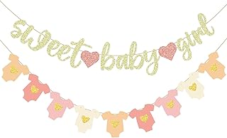 Frienda Baby Shower Decorations, Pennant Bodysuit Glitter Banners, No DIY, Pre-strung Baby Shower Gender Reveal Party Decorations for First Birthday Party Supplies(Girl,Pink,Gold)