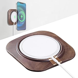 Mobile Phone Holder for MagSafe Charger, 2023 Upgraded Walnut Wood Charging Stand with Base with Velcro Compatible with iPhone15 14 13 12 Mini Plus Pro Max [Without MagSafe]