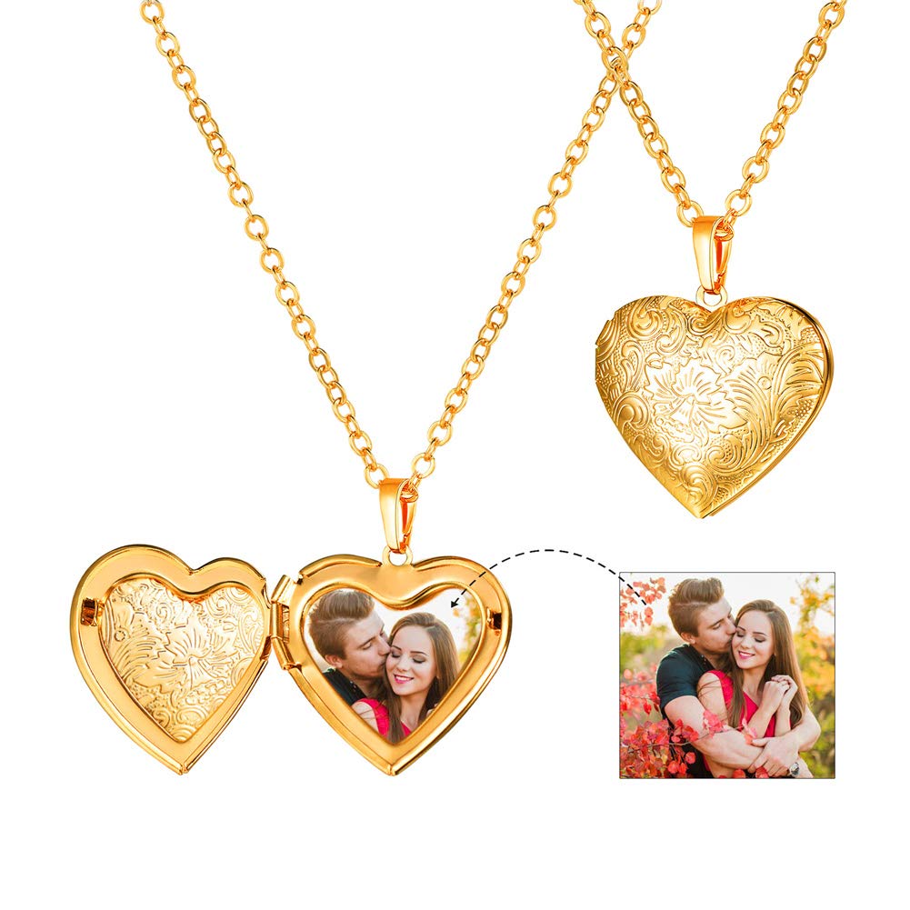 U7 Damen Medaillon zum Öffnen für Bilder personalisiert Foto Text Herzanhänger Rose/Punkte/Streifen/Blumen Muster Halskette Amulett Modeschmuck für Frauen Mädchen