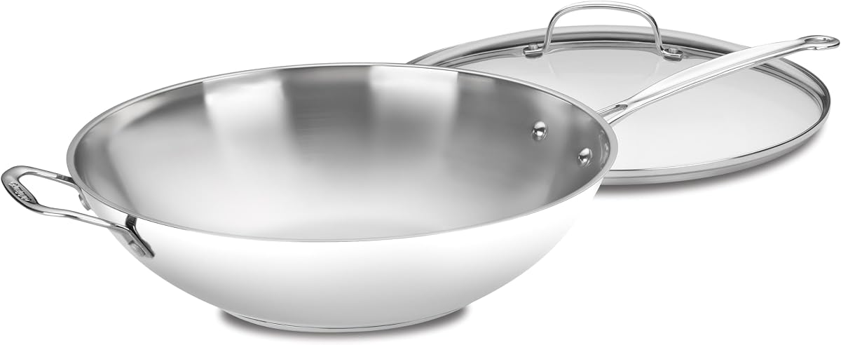 Sartén para saltear de 14 pulgadas, mango auxiliar y cubierta de vidrio, acero inoxidable Chef's Classic, 726-38H