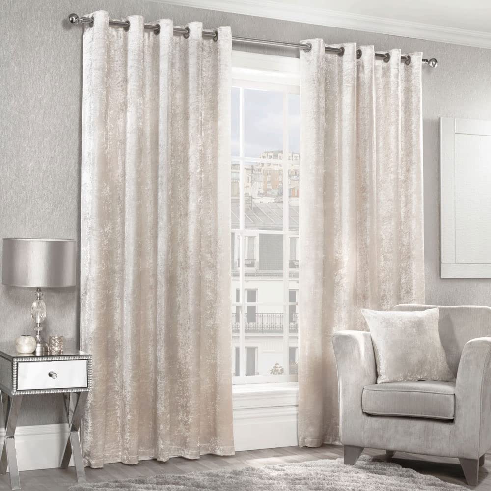 Essential Living Crushed Velvet Eyelet Curtains Cream 168cm x 229cm
