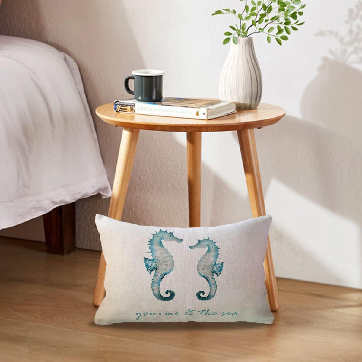 Summer Ocean Theme Lumbar Pillow Covers Wood Grain Starfish Hippocampus with Quotes Nautical & Coastal Decorative Rectangular/Waist Pillowcases Beach House Decor Cushion Covers 12×20 Inch,Set of 2 - Image 2