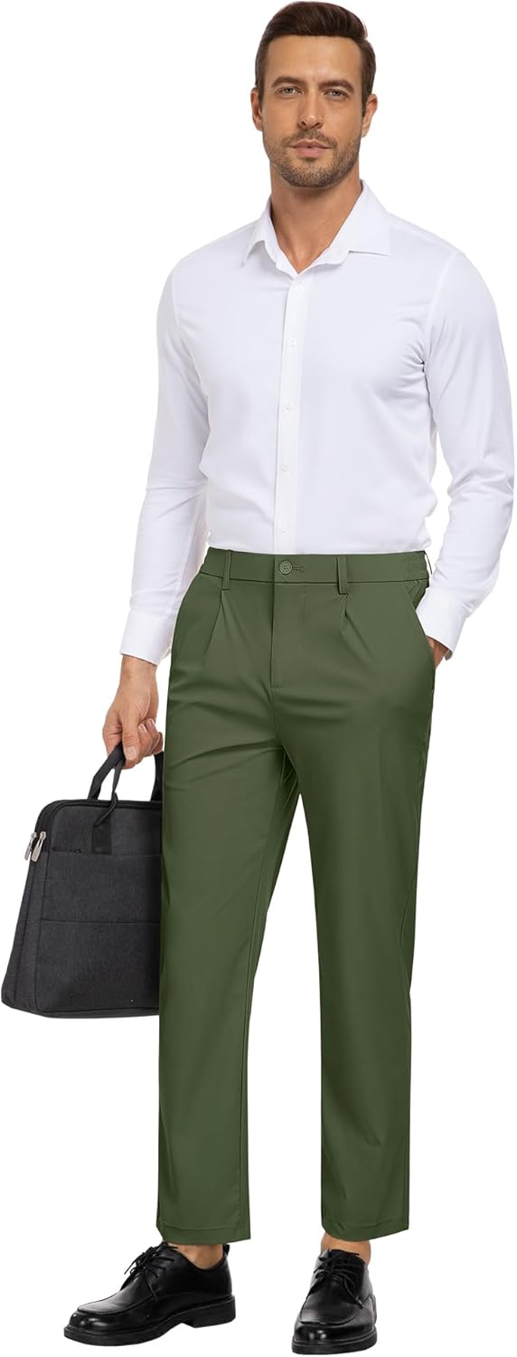 DOWMQ Mens Golf Pants Stretch Casual Dress Pants Elastic Drawstring Slacks for Men Lightweight Trousers with 5 Pockets - Image 6