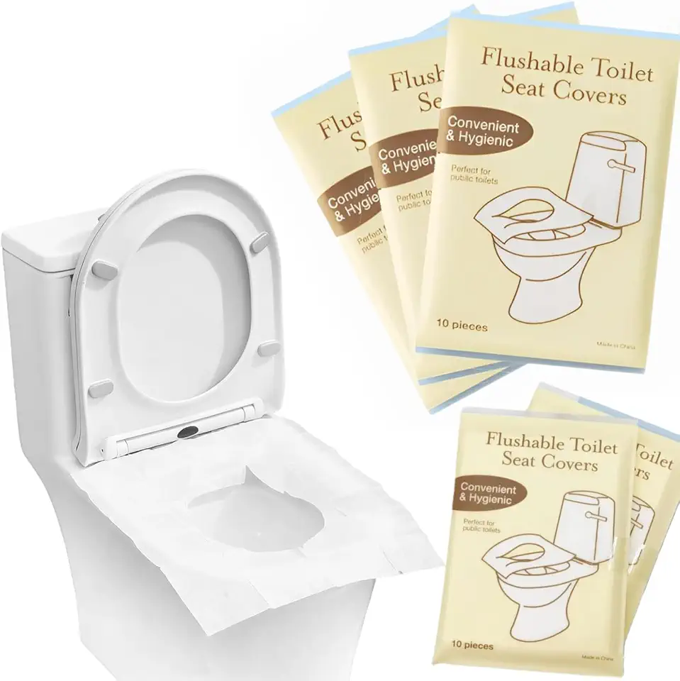 SKY-TOUCH 50PCS Flushable Toilet Seat Covers - Biodegradable Disposable Liners for Travel, Public Restrooms, Camping, Airplanes & Potty Training
