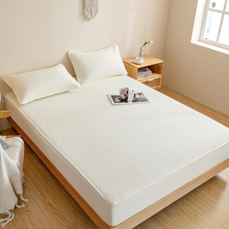 Mattress Protector,Elastic Fitted Breathable Fitted Sheet,with Deep Pocket for 6-18 inches Mattress,for Kids Teenager Bedroom (White,Queen)