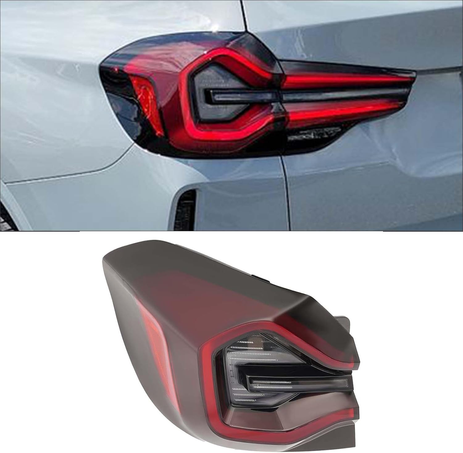 Tail Light Left Side for 2022-2024 BMW X3 LED Models, Rear Driver Side Brake Lamp Replacement, OE 63239463049, BM2804140, Red Lens Black Housing