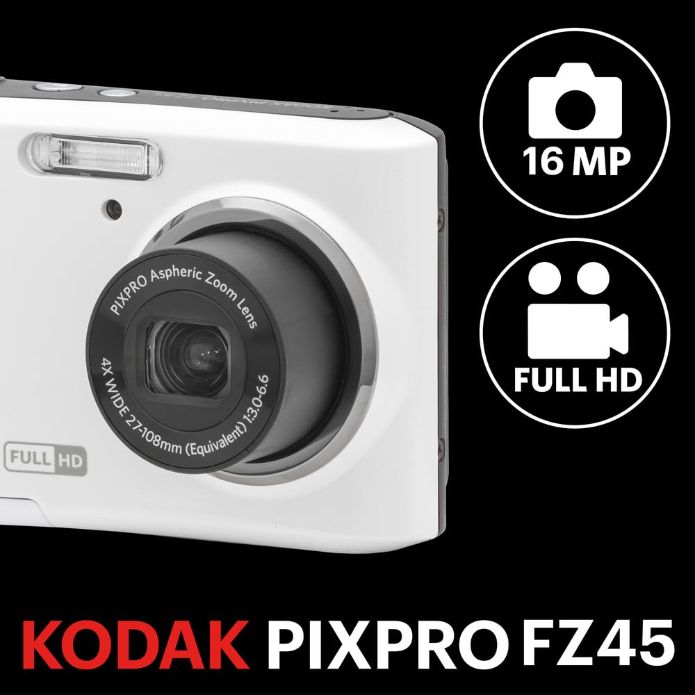 KODAK PIXPRO FZ45 16MP Compact Digital Camera 4X Optical Zoom AA White | 1080p Full HD Video 27mm Wide Angle Lens 2.7 Inch LCD Point and Shoot Digicam Travel and Family Photos product thumbnail 3