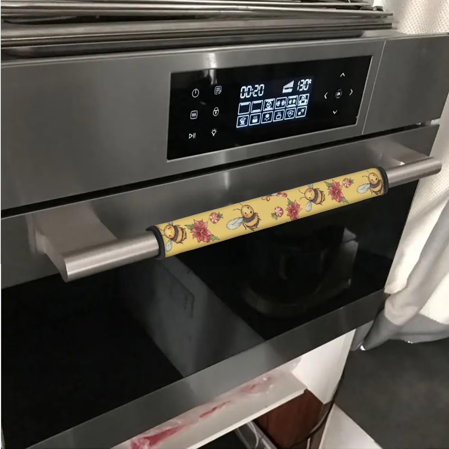 Fridge Door Handle Covers Kitchen Appliance Protective Gloves Christmas Decor 6 PCS Anti-Scratch Refrigerator Handle Cover Keep Off Stains Food Spot, Bee Poinsettia Candy Cane Yellow Print