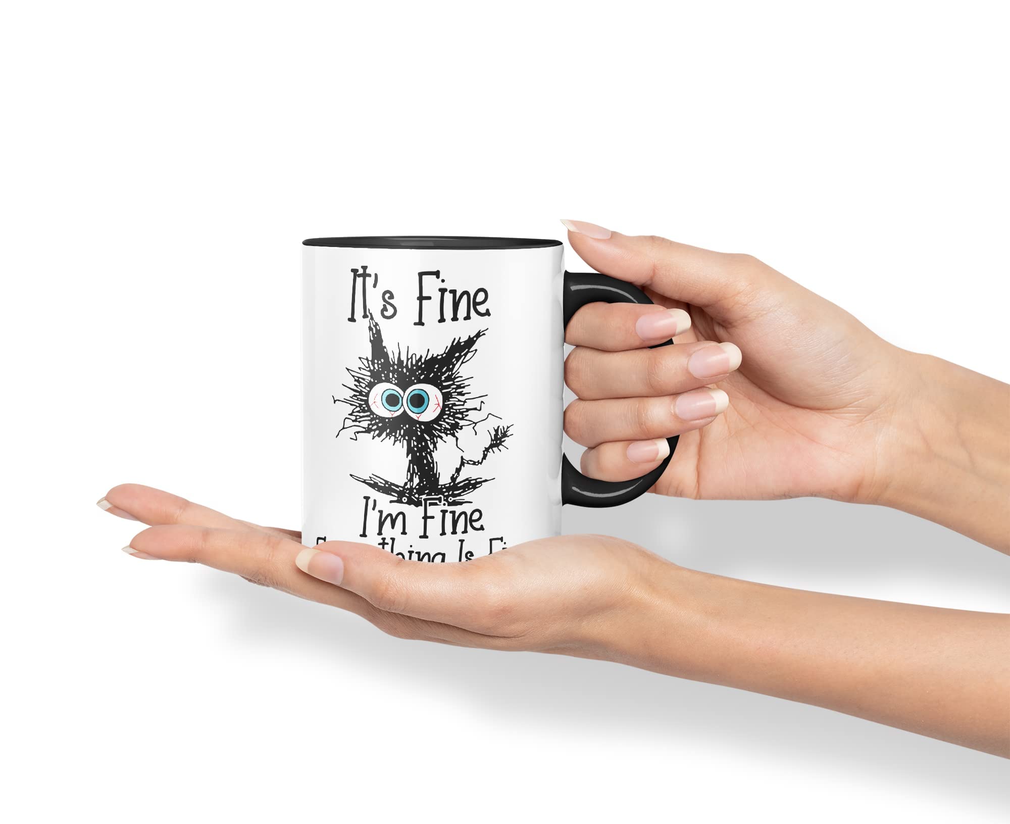 Vixar Tazza Umoristica 'Its Fine I'm Fine Everything Is Fine' Con Gatto - Tazza In Ceramica Nera 311g, Regalo