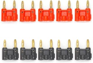 10 Pack Gold Plated Dual Banana Plug Speaker Connectors Screw Type Dual Tip Banana Plug Clips for Speaker Wires Black+Red