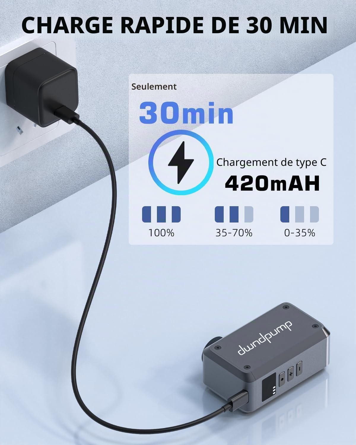 dwndpump Mini Pompe VéLo Electrique DP5 Pro, Pompe à Pneu Portable pour VéLo avec Jauge, ArrêT Automatique, Pompe à VéLo Max 120psi, Mini Pompe à Air Rechargeable avec Valve Presta Et Schrader