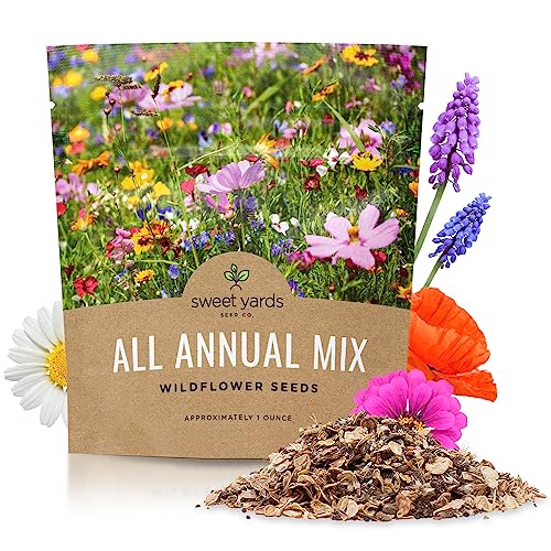 Wildflower Seeds Annual Quick Blooming Mix - Large 1 Ounce Packet Over 7,500 Open Pollinated Seeds