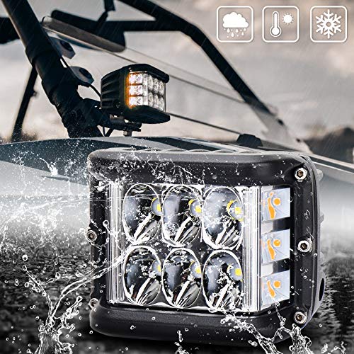 Ovotor Side Shooter, Led Pods Light 4 Inch Off Road Dual Side Yellow Drl With Flash Strobe Function Driving Flood Spot Cube Work Light Bar For Jeep Truck Atv Boat #TOP4