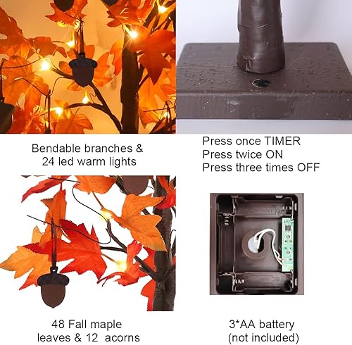 Miniatura 4 de YEAHOME Paquete de 2 luces de árbol de abedul de 2 pies24 pulgadas con 18 lt luz blanca cálida temporizador alimentado por pilas decoración de