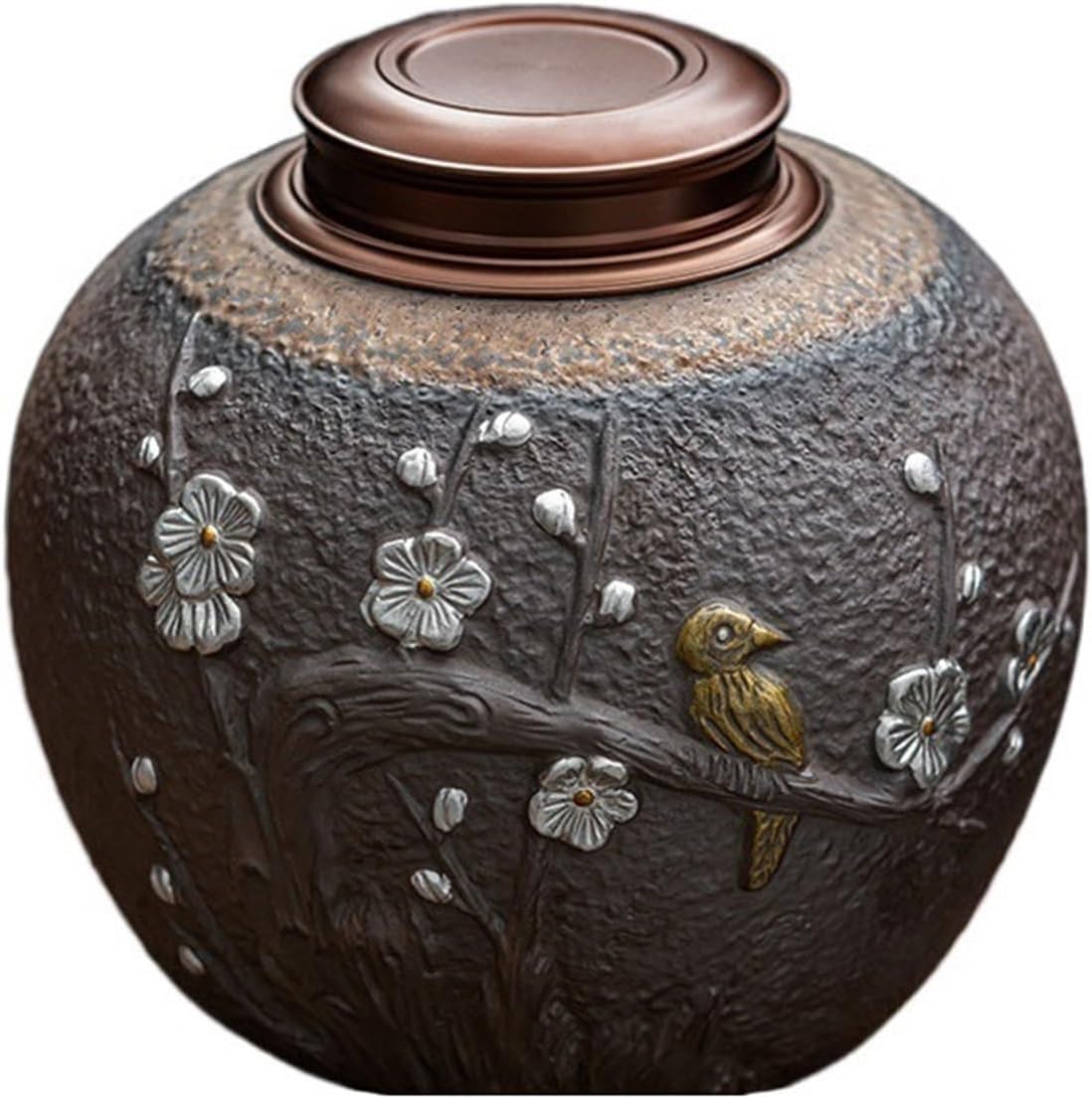 Tea Storage Pottery Large Tea Canister Double Metal Lid Sealed Storage Jar Vintage Tea Barn Decorations Tea Canister Kitchen Canisters