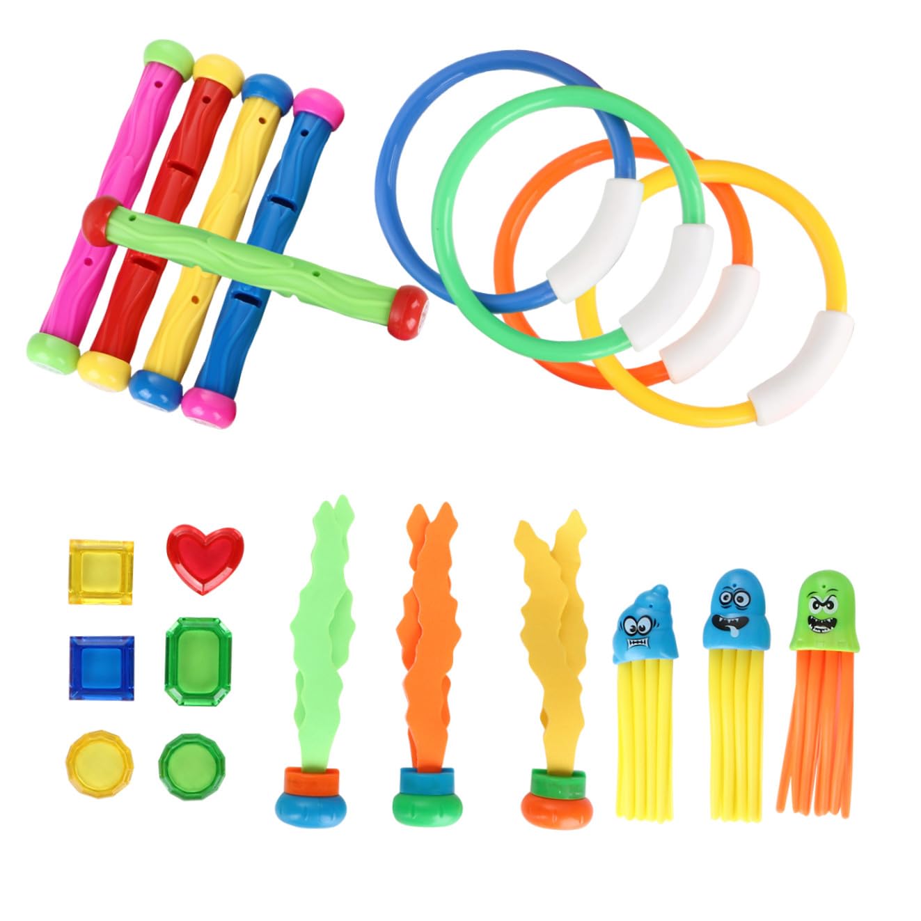 Hemobllo Lot de 21 Jouets de Plongée Garçon et Filles Bâtons et Anneaux de Plongée Plastique Couleur Aléatoire Jeu Piscine Natation Débutants
