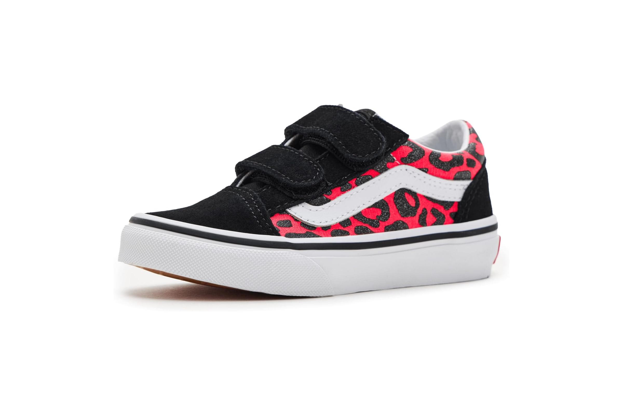 Vans Kids Old Skool V (Little Kid) glitter leopard diva pink