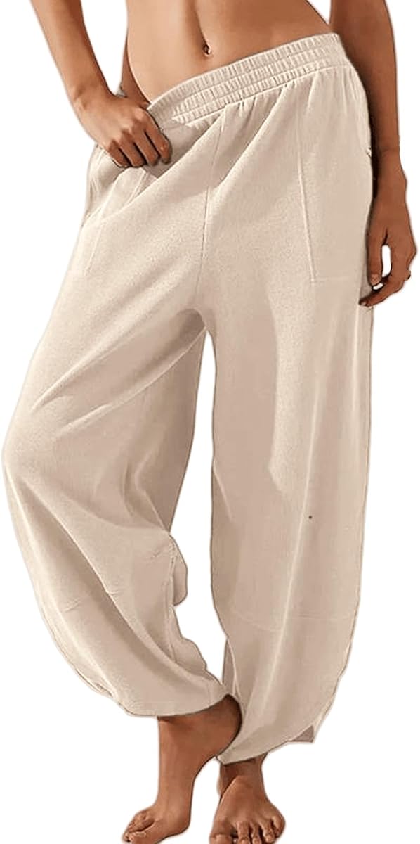 Wide Leg Pants for Women Casual Loose Baggy Elastic Waist Beach Palazzo Harem Pants Fashion Cropped Pant Trousers