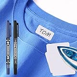 60 Stück Beschreibbare Namensetiketten zum Aufbügeln, Namensaufkleber, Personalisierte Etiketten mit 2 Stück Waschbaren Stoffmarkern (Schwarz, Blau) für Kleidung, Kinder, Taschen, Kindergarten, Schule