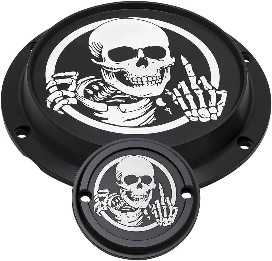 for 2004-2022 Harley Davidson Sportster XL Iron 883 1200 Forty Eight 72 Custom Nightster Roadster Derby Timing Timer Cover Set 6 Hole Black Engine Cover,Middle Finger Skull