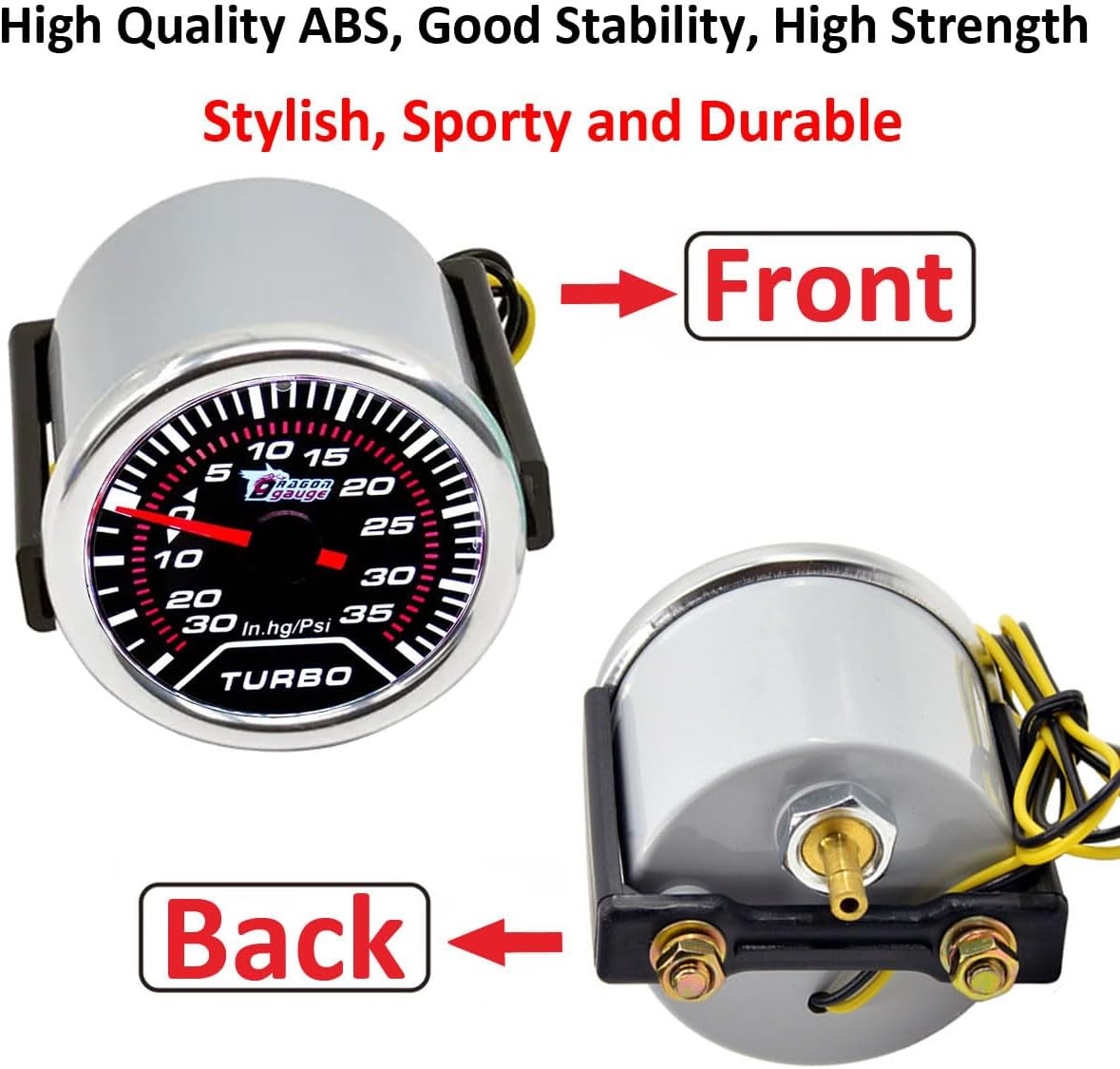 Car Boost Gauge 2" 52mm Auto Turbo Boost Gauge Meter Pressure Pointer Gauges 12V Bright Light Indicator Vacuum Meter Smoke Len 0-30in.Hg / 0-35PSI